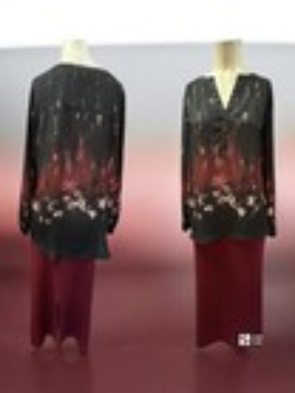 Simply Vera,Woman,Skirt+Blouse Set,Burgundy-Black,Sz M,Wool,Long Sleeve,V Neck.!